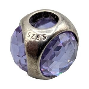 925 Sterling Silver Purple Faceted Crystal Round Spacer Charm Bead